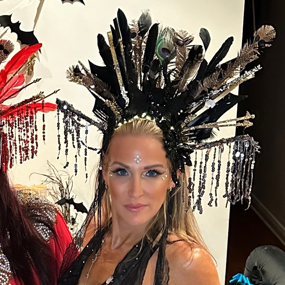 Feather Headpiece Carnival burning man dark goddess Headdress Showgirl Crown